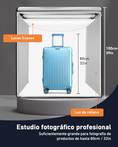 DUCLUS Profesional Caja deLuz 100cm Kit de Fotografía Profesional, 10500LM Luces LED CRI>96 / Regulador Continuo/Paneles de Luz 360° Ajustables / 4 Fondos en PP Mate para Fotografía de Producto - imagen 2