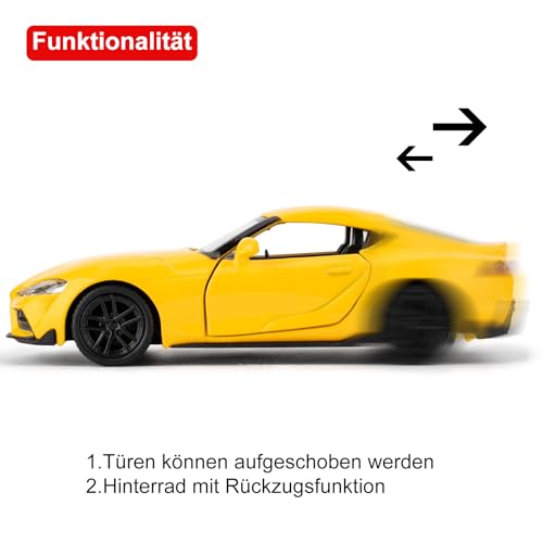 imtfzct 1/36 Toyota Supra Modellauto, Spielzeugauto mit Pull Back Funktion, Türen zum Öffnen, Freizeitspielzeug, Auto Geschenk für Jungen und Mädchen (gelb)