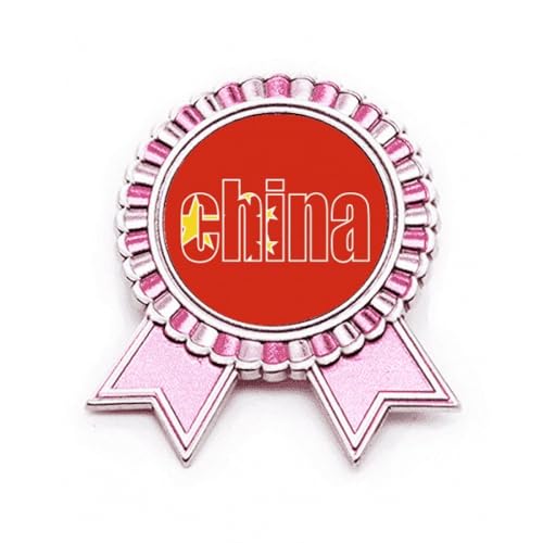 Broche rose drapeau chinois médaille de prix Art déco en métal, idée cadeau taille M