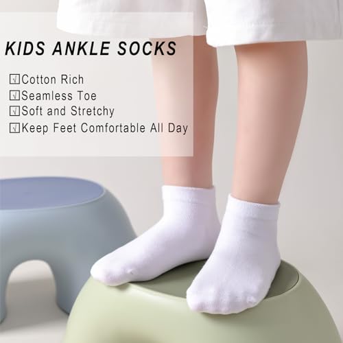 EPEIUS Kids' Low Cut Ankle Socks Cotton Seamless Toe Sport Athletic Socks for Boys Girls White Black Navy 4/8 Pack2