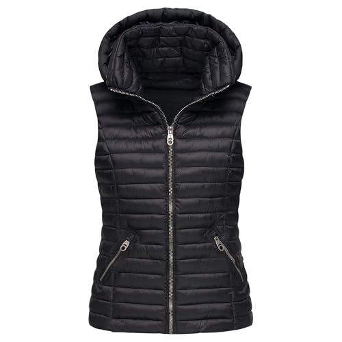 Women’s Packable Puffer Vest Lightweight Winter Sleeveless Plus Size Jacket With Hood Quilted Zip Up Warm Outerwear Black Large