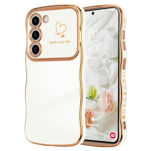 LCHULLE Coque Compatible avec Samsung Galaxy S23 Motif Coeur Housse Portable Forme Ondulée Bouclée avec Protection de Caméra Galvanisé Coque pour Samsung...