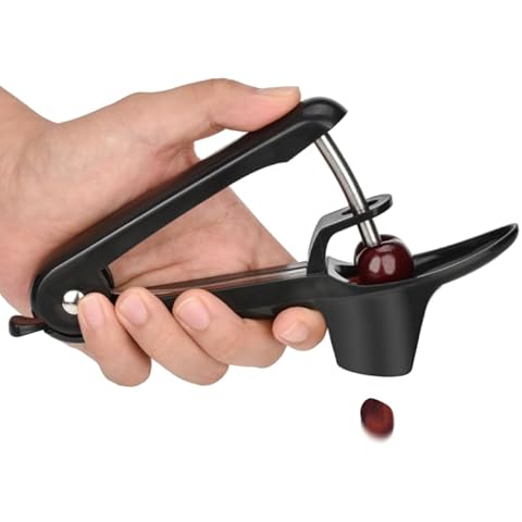 Cherry Pitter Tool - Portable Cherries Corer Stoner Seed Tool, Heavy-Duty Stainless Steel Pitting Tool with Lock Design, Fruit Pit Remover for Cherry Jam(Black) Cover