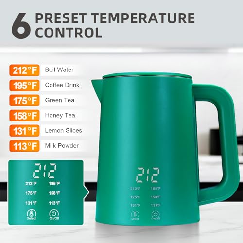 Image of 650ml Small Electric Kettle with 6 Temperature Control,800W Dual Voltage 110-240V Fast Heat Hot Water Boiler,304 Stainless Steel Portable Travel Electric Kettle,12H Keep Warm (Green) | 6 Temperature Control,800W Dual Voltage 110-240V,304 Stainless Steel,12H Keep Warm