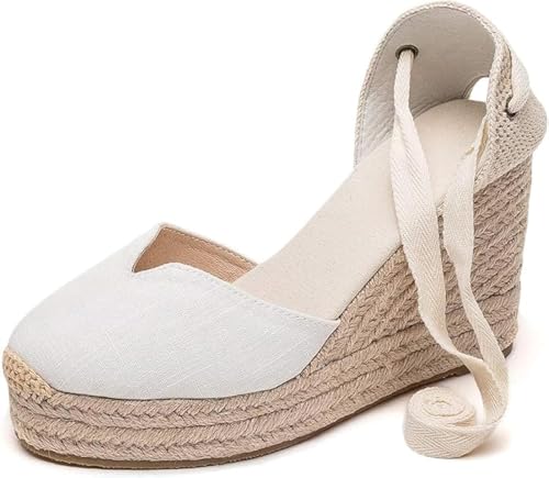Image of Womens Espadrille Wedge Sandals Closed Toe Platform Lace Up Ankle Strap Slingback Summer Dress Shoes