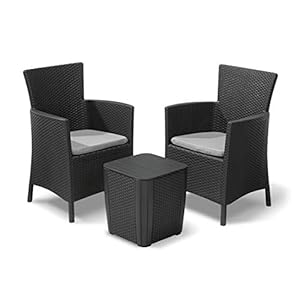 Allibert by Keter, balkonmeubelset Iowa Balcony set, grafiet/cool grijs, 3-delig, incl. zitkussen, kunststof, platte rotanlook