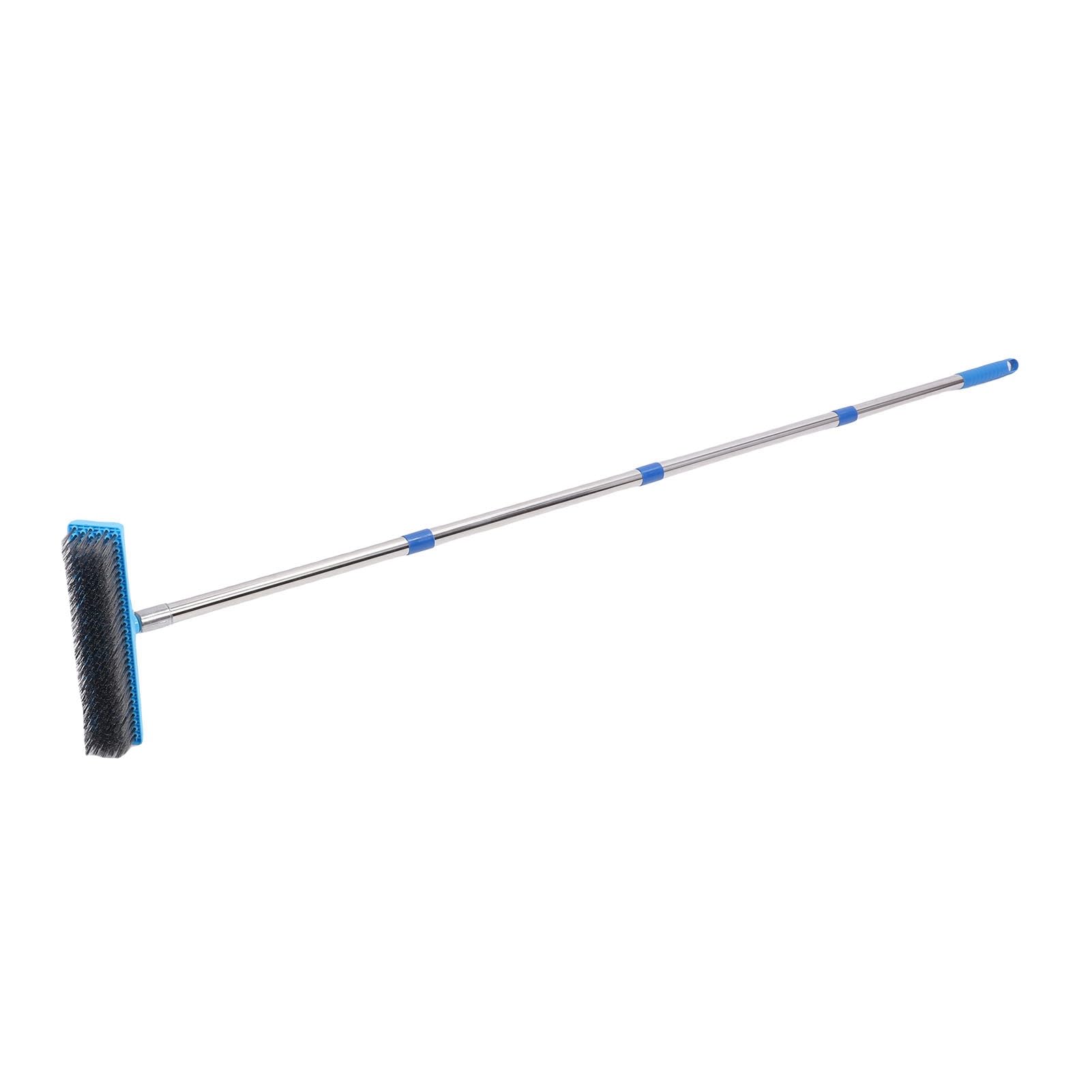 FTVOGUE Cepillo de Limpieza Duro, Escoba de Alambre de Acero Inoxidable con Telescópico, Cabezal de Cepillo de 20 Cm, Elimina la Suciedad de Musgo en el Piso Exterior, Terraza, Jardín, Garaje para