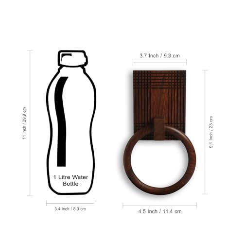 Image of ExclusiveLane 'Checkered Frame' Wooden Towel Ring Holder in Sheesham Wood | Handcrafted Towel Hanger for Bathroom Towel Holder Kitchen Towel Holder for Wash Basin Towel Ring (Sheesham Wood, Brwon)