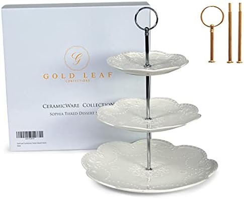 Sophia Interchangeable Embossed 2 or 3 Tier Cake Cupcake Dessert Display Stand - Serving Platter Includes Silver and Gold Hardware