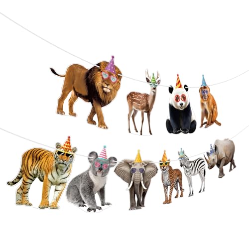 Image of Party Animal Birthday Banner Decorations Wild Animal Birthday Party Banner Sign for Kids Jungle Animals Theme Decorations Zoo Themed Decoration Supplies