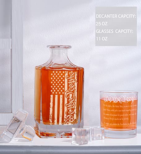 Yjgs Whiskey Decanter Set -750Ml Whiskey Decanter Engraved We The People American Flag Decanter Set With 2 Glasses, Whiskey Gifts For Men Dad Fathers Day, Best Patriotic Present For Men Dad Father #TOP2