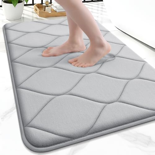 Image of Smiry Memory Foam Bath Mat 24x16, Ultra Soft Absorbent Bathroom Rugs | Light Grey, Plush Quick Dry and Machine Washable Cushion Bath Mats for Bathroom, Shower, Tub & Home Decor
