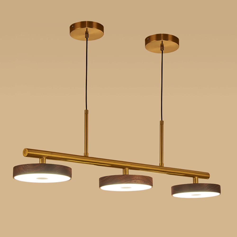 Suspension îlot de cuisine LED en noyer à 3 éclairages modulables
