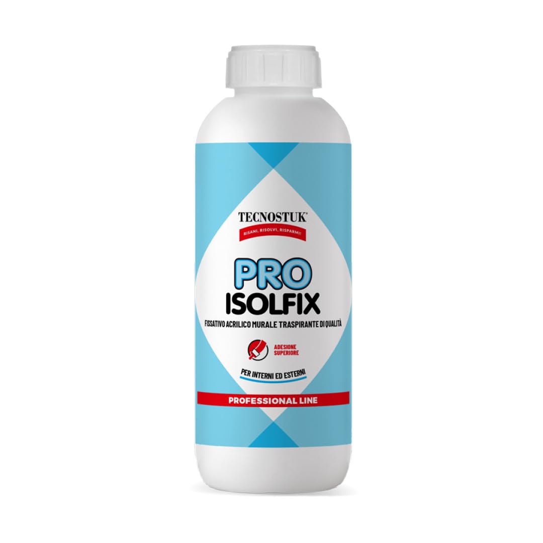 TECNOSTUK PRO ISOLFIX – Fissativo Acrilico Murale Traspirante – Preparazione Superfici per Pitture e Rivestimenti – Alta Qualità, Trasparente (5 Litri)