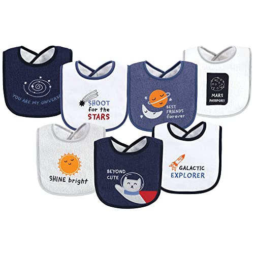 Image of Hudson Baby Unisex Baby Cotton Terry Drooler Bibs with Fiber Filling, Galactic Explorer, One Size