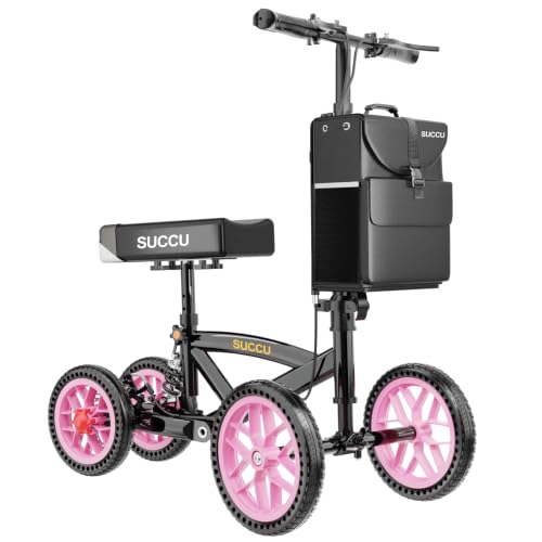 Image of All Terrain Knee Scooter for Adults for Foot Injuries (Shiny Pink, 300 Pound)