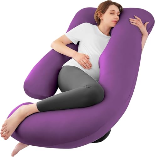 Image of Cooling Pregnancy Pillows for Sleeping, 65'' Full Body Pillow, Purple | Sasttie Maternity Pillow, OEKO-TEX, Down Alternative, Removable Cover, Pregnant Women Must Haves, Maternity Essential