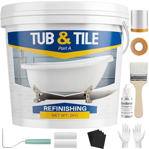 IRONABLE Tub and Tile Paint Refinishing Kit, 70oz Bathtub Refinishing Kit with Tools, DIY Tub Paint White for Bathtub, Shower, Kitchen Countertop, Porcelain, Easy to Cover & Low Odor by IRONABLE - Used condition - US$58.89