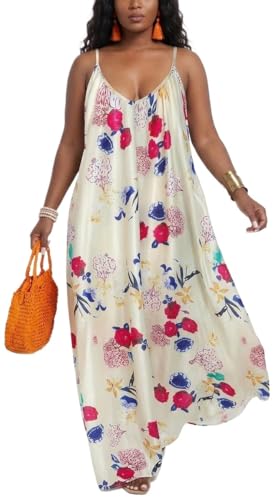 Image of Women's Casual Summer Maxi Dresses Sleeveless Adjustable Spaghetti Strap Loose Plus Size Dresses