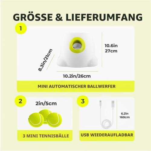 ALL FOR PAWS Automatischer Ballwerfer für Hunde, Hunde Ball Interaktive Ballwurfmaschine 3Pcs 2' Tennisbällen Inklusive, für Kleine und mittlere Hunde, Interaktives Hundespielzeug