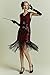 BABEYOND Women's Flapper Dresses 1920s V Neck Beaded Fringed Great Gatsby Dress Red