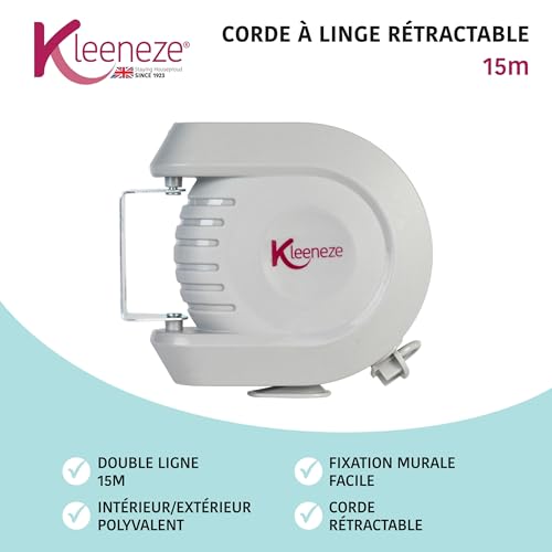 Corde à linge rétractable robuste et résistante de 15 mètres Kleeneze - 6