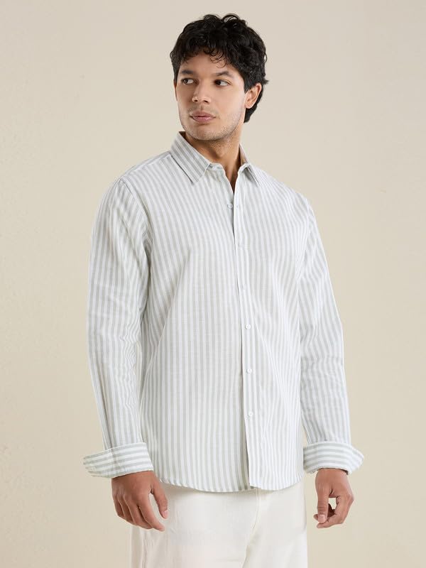 Image of Mark & Albert Mens Striped Linen Casual Shirt | Full Sleeves Mens Shirts | Stylish Shirt for Men