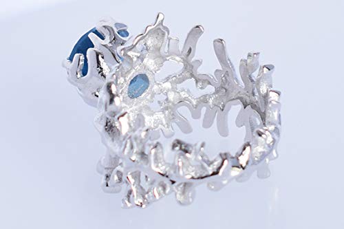 Bague topaze bleue de Londres ronde en argent sterling 925 d'exception