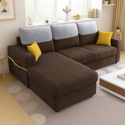 Image of Furny Tokiaa 4 Seater Fabric LHS L Shape Sofa Set (Brown) | Soft Velvet Fabric | Modern Design | Comfortable Seating | Living Room Furniture