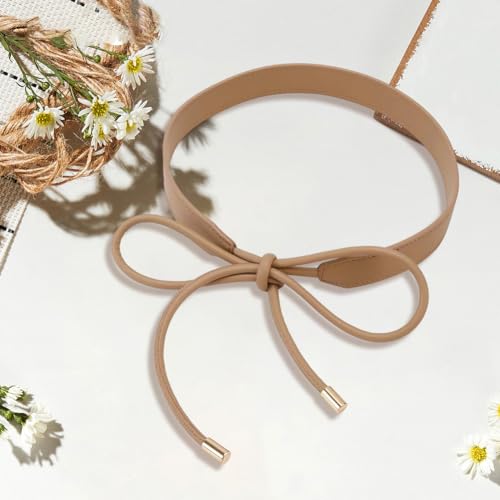 1.8 Yards Women Fashion PU Leather Tie Knot Skinny Belt Waistband String Boho Knotted Thin Dress Waist Rope Belt Decoration Accessoties for Women Dresses Coat Sweater (Khaki)4