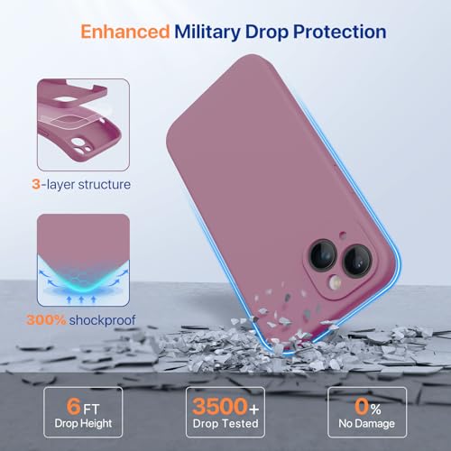 Miracase Designed for iPhone 14 Case with Screen Protector,[Upgraded Enhanced Camera Protection],Shockproof Liquid Silicone Case with Microfiber Lining, 6.1 inch,Blackcurrant - 6