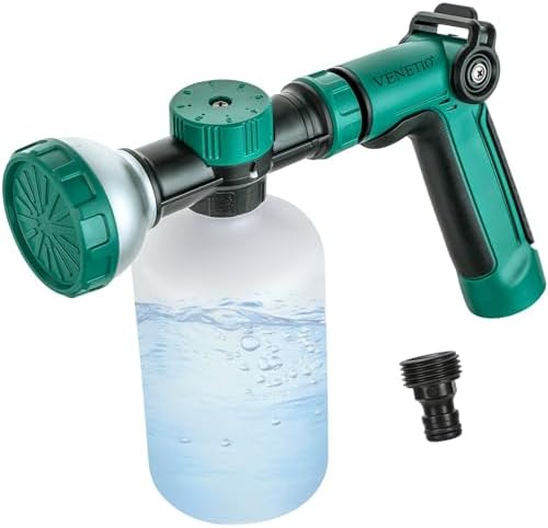 VENETIO 8-Dial Hose Nozzle Sprayer for Liquid Fertilizer & Chemicals | Multi-Purpose Lawn & Garden Spreader Tool for Watering, Fertilizing, Pet Washing & Outdoor House Cleaning, 16oz Dispenser Bottle