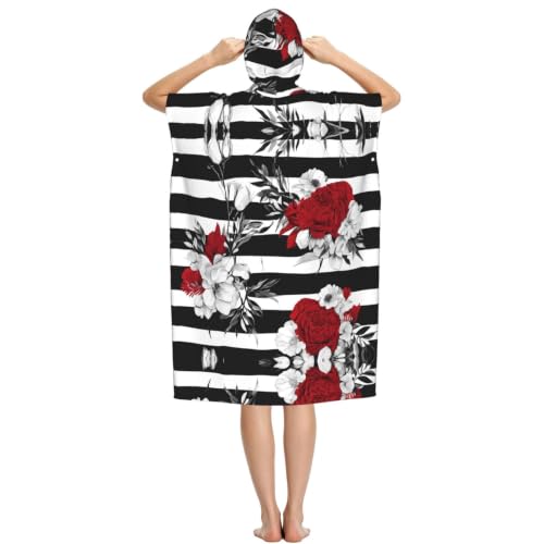 Poncho à capuche en microfibre imprimé roses pour le bain et le surf - 3
