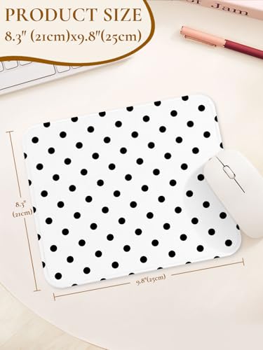 Image of Square Cute Dots Mouse Pad with Stitched Edge, Premium Waterproof Cloth Aesthetic Small Dot Mouse Mat, Non-Slip Rubber Base Funny Mousepad Desk Accessories,Dots White