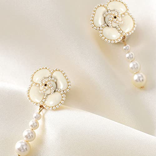 Gioielli di Moda Moda Donna Orecchini Eleganti Argento 925 Fiore di Camelia Orecchini Pendenti con Perle Gioielli per Banchetti per Feste Orecchini di Fascia Alta
