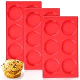 Vinino Muffin Top Pan - Silicone Bite Molds for Breakfast Sandwiches, 3 Inch Egg Mold, Non-Stick Silicone for Oven, Whoopie Pies, 3 Pcs-Red