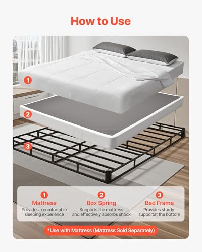 Image of VEVOR Box Spring, Queen Size Bed Frame with Washable Fabric Cloth, Heavy Duty Metal Frame for Queen Bed, 5.1 in Mattress Foundation, 3500 lbs Max Weight Capacity, Easy Assembly, 79.1 x 59.6 x 5.1 in