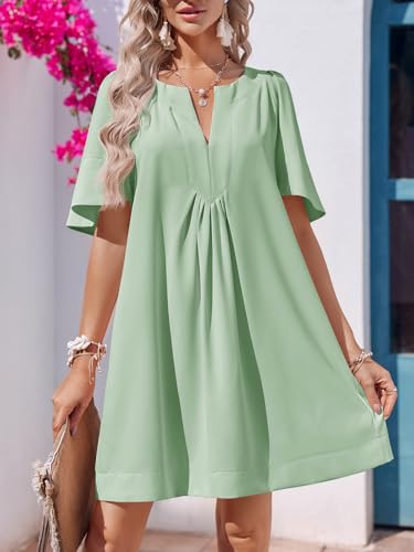Image of Wenrine Womens Flutter Short Sleeve Mini Dress Casual V Neck Loose Flowy Summer Dresses