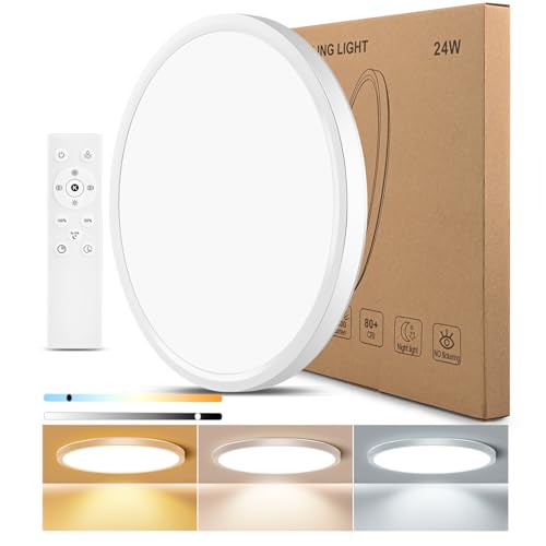 Oumida LED Deckenleuchte Dimmbar mit Fernbedienung, 24W Ø30CM Deckenlampe Flach Rund, 2700K-6500K, Wasserfest Ultra Dünn Schlafzimmer Lampe für Wohnzimmer Kinderzimmer Küche Badezimmer (30CM)