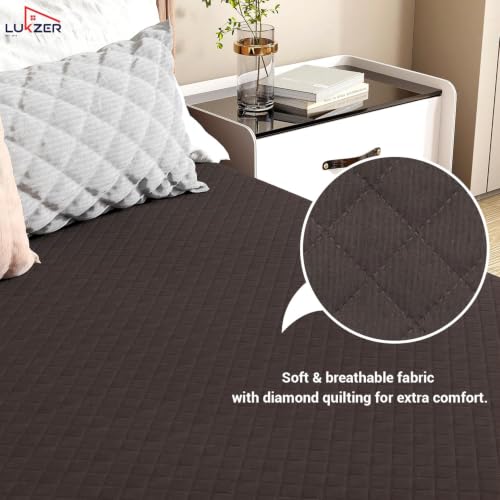Image of Lukzer 100% Waterproof Quilted Mattress Protector Dark Brown King Size 78 x 72 Inches (6.5 x 6 ft) Cotton-Feel Bed Protector Noiseless Hypoallergenic Breathable Elastic Fitted Mattress Cover /Bed Cover