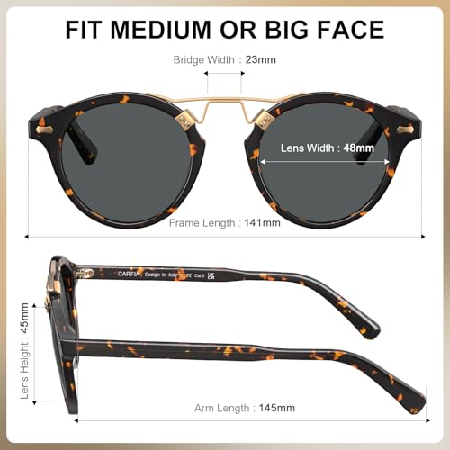 Image of CARFIA Small Face Acetate Polarized Sunglasses for Women UV Protection, Retro Double Bridge Eyewears Metal Brow Round Sunnies
