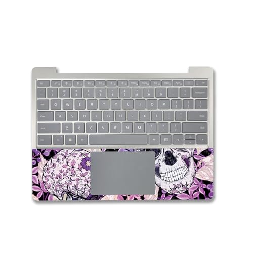 Image of MightySkins Carbon Fiber Skin Compatible with Microsoft Surface Laptop Go 3 (2023) Full Wrap Kit - Flower Skull | Protective, Durable Textured Carbon Fiber Finish | Made in The USA