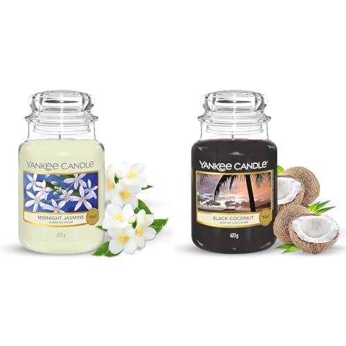 Image of Yankee Candle Scented Candle, Midnight Jasmine Large Jar Candle, Long Burning Candles &, Scented Candle, Black Coconut Large Jar Candle, Burn Time: Up to 150 Hours