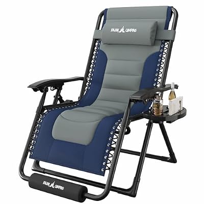 Amopatio XL Padded Zero Gravity Chairs Foldable Zero Gravity Lounge Chair Outdoor Portable Reclining Chair with Removable Cup Holder/Headrest/Footrest