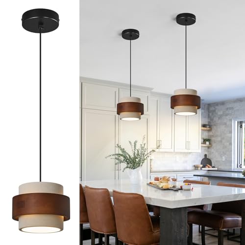 JXJYHL Modern Cement Pendant Light Fixture,Concrete Pendant Lights with Wood Accent,Vintage Farmhouse Chandelier for Kitchen Island Dining Room Living Room Bedroom Restaurant Cafe,(White 1-Pack)