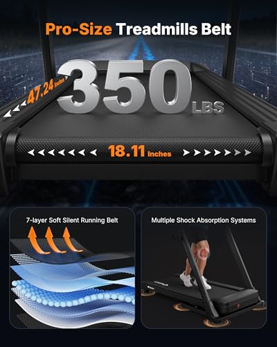 Image of MERACH Treadmill with 18% Auto Incline, 55 inch / 47 inchx18 inch Wide Belt Treadmills, 350LBS Heavy Duty Treadmill, 3.5HP Brushless Incline Treadmill for Home, Foldable Treadmill with Screen & Heart Rate Monitor