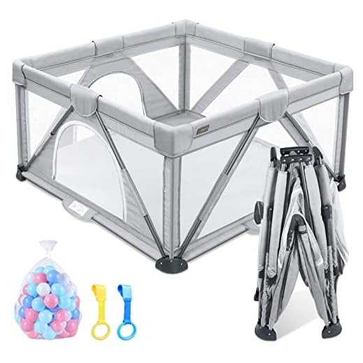 ANGELBLISS Baby Playpen, Foldable Playpen for Babies and Toddlers, Indoor & Outdoor Baby Activity Center with Visible Breathable Mesh, Portable Play Yard with 2 Handlers+50 Balls-50”×50”(Grey)