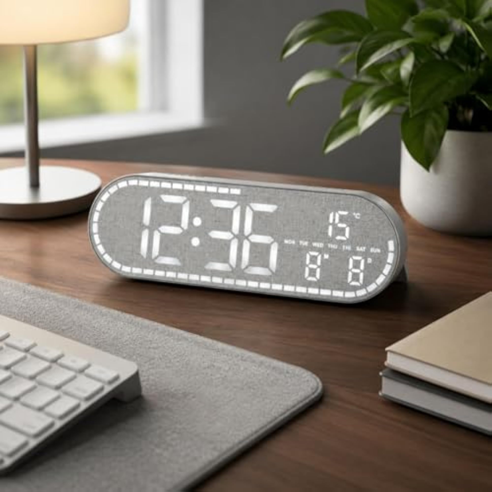 Temperature Display Wood Grain Digital Clock