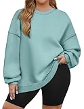 IN'VOLAND Plus Size Womens Sweatshirts Crewneck Long Sleeve Tops Fleece Pullover Hoodies Fall Fashion Clothes with Pocket Lightgreen