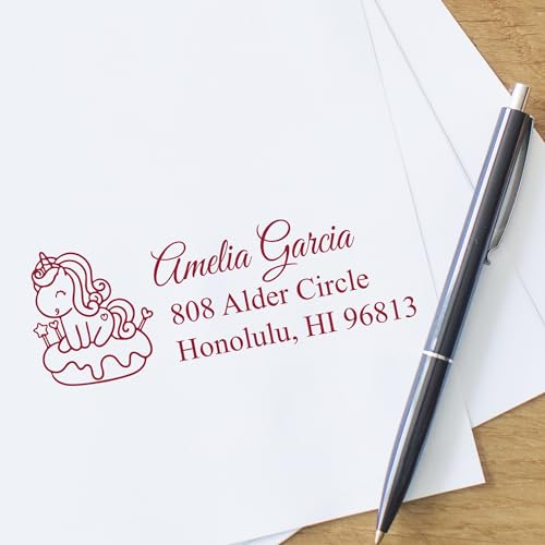 Dreamy Dreamwhisper Unicorn Wood Handle Address Stamp - Custom Stamper